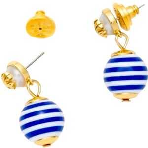 Tory Burch nautical striped logo pearl drop earrings